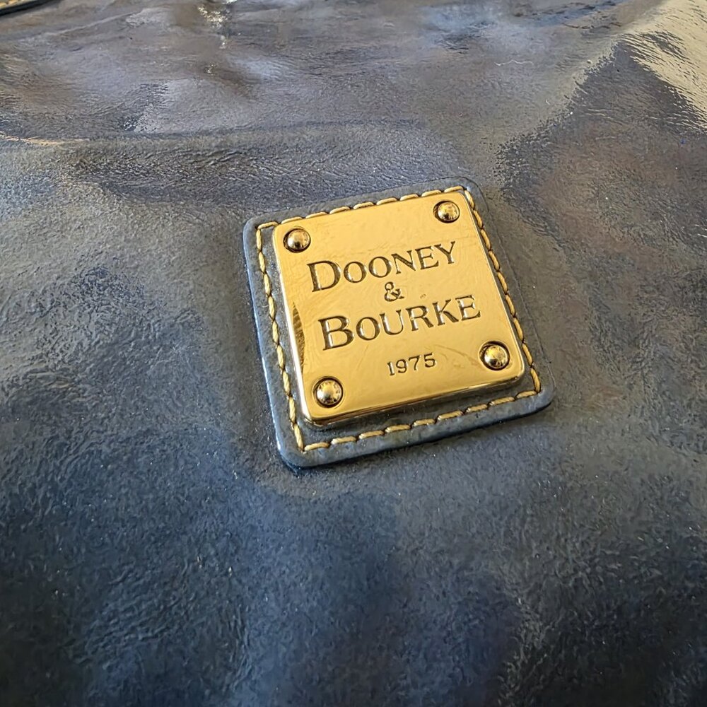 Dooney & Bourke Cindy Patent Leather Tote Bag Blue Large Shoulder Purse - Picture 10 of 16